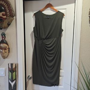 En Focus Forest Green Draped Midi Dress